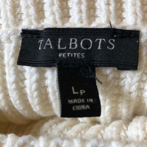 TALBOTS Size Large P Rib Fisherman Turtleneck ECRU Cotton Rayon Cashmere Nylon - Picture 7 of 13